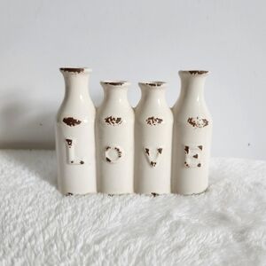Love Ceramic Milk Jug Bottle Rustic Cream Brown Farmhouse Bud Vases Decor